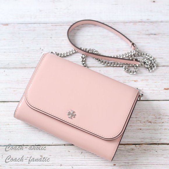 NWT Tory Burch Emerson Chain Wallet Patent Leather Crossbody in Clay Pink - Picture 6 of 9